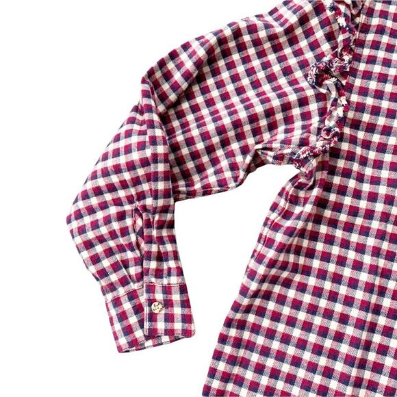 Something Navy Jaime Ruffle Sleeve Plaid Button Up Long Sleeve Top NWT XS - Picture 5 of 16
